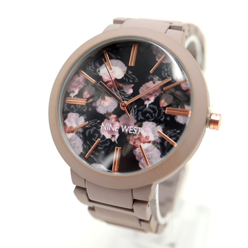 Nine West Black Floral 40mm Dial Womens Watch Matte Gray Bracelet w New Battery